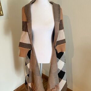 Impressions Tan and Black Checkered Poncho